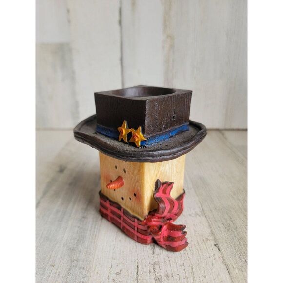 Snowman face happy tealight holder hat scarf Xmas figure - Picture 2 of 7